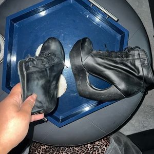 Jeffrey Campbell Black leather abstract heel ankle high boot